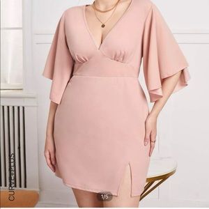 SHEIN, 0XL. PInk, butterfly sleeve bodycon dress. New, never worn.